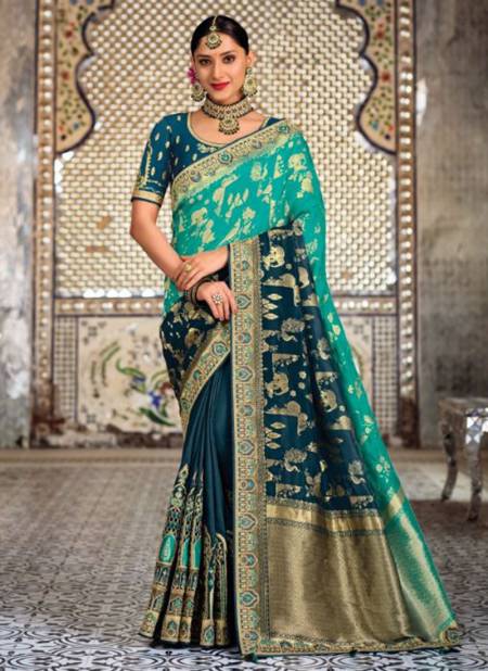 Teal Green Colour TATHASTU ANAARA Heavy Wedding Wear Silk Designer Latest Saree Collection 5202